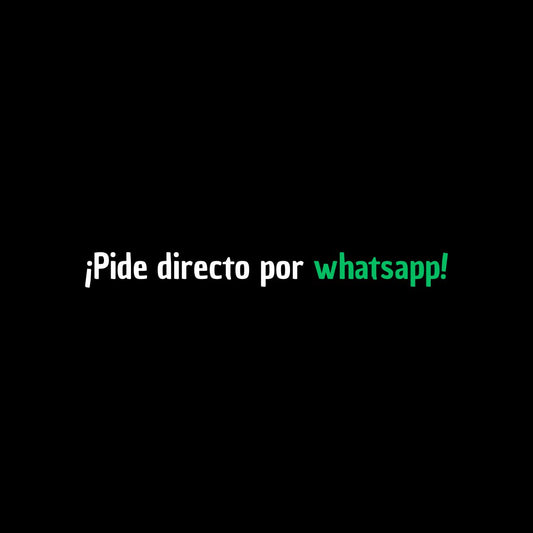 Fondo negro mostrando letras en color blanco y verde que dicen: ¡pide directo por WhatsApp!