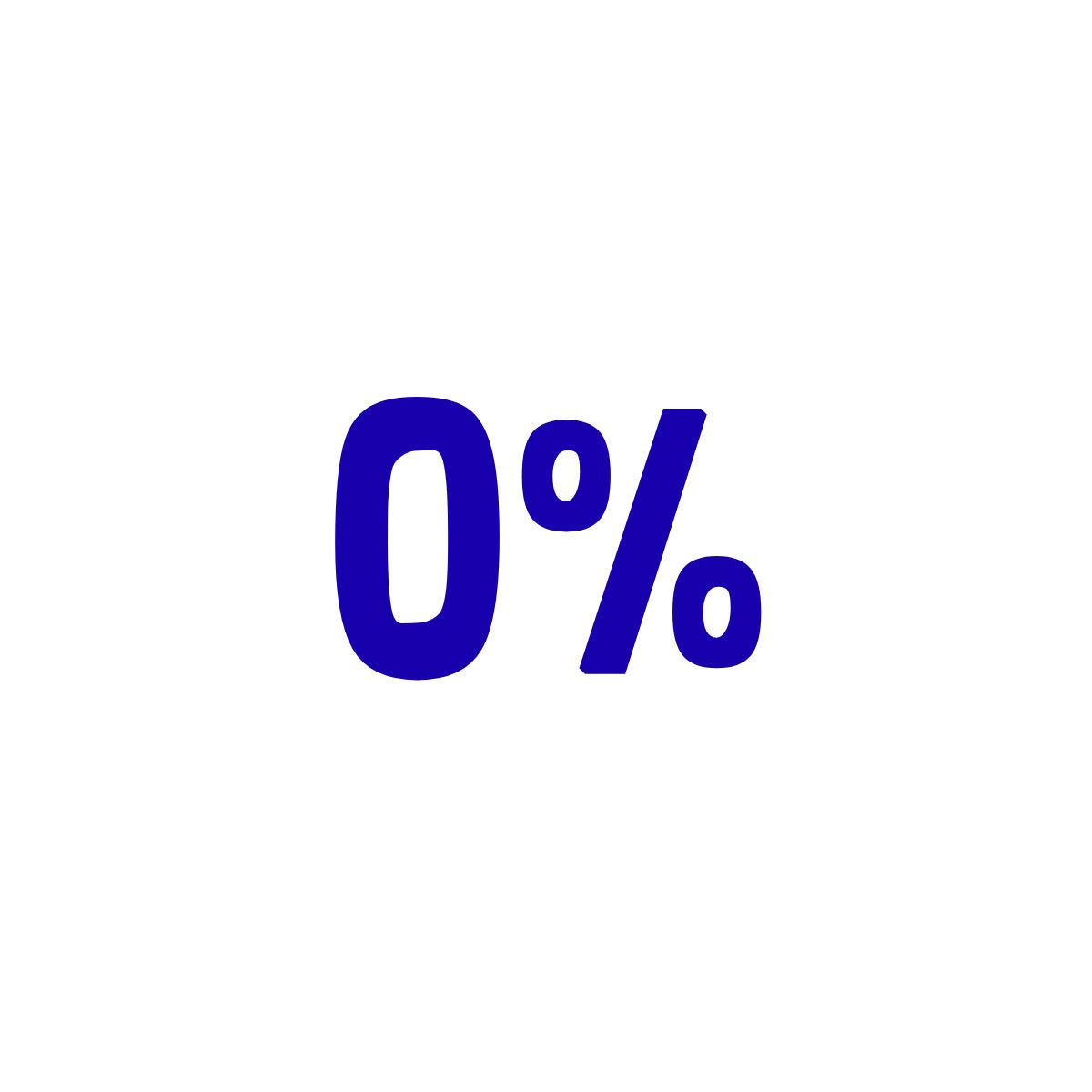 Fondo blanco mostrando en letras de color azul cero por ciento (0%) 