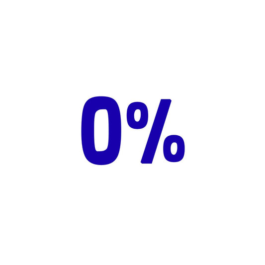 Fondo blanco mostrando en letras de color azul cero por ciento (0%) 
