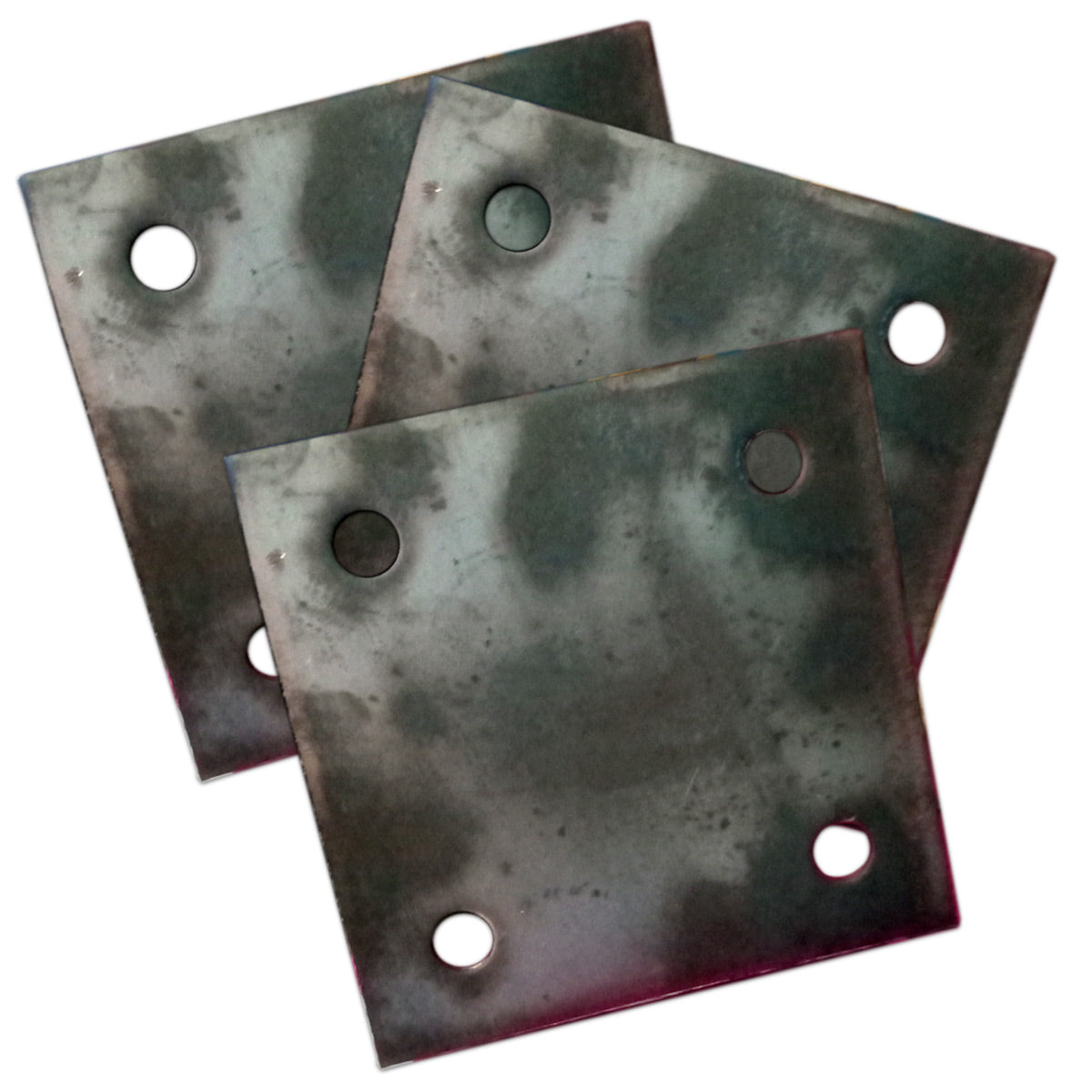 Flanche o Base de Anclaje 15x15x6mm para Unir Elementos Estructurales mostrando 3 unidades superpuestas en fondo blanco