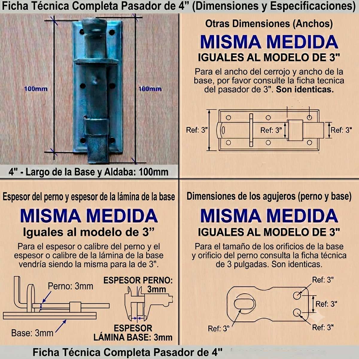 Dimensiones del pasador portacandado de 4 pulgadas galvanizado