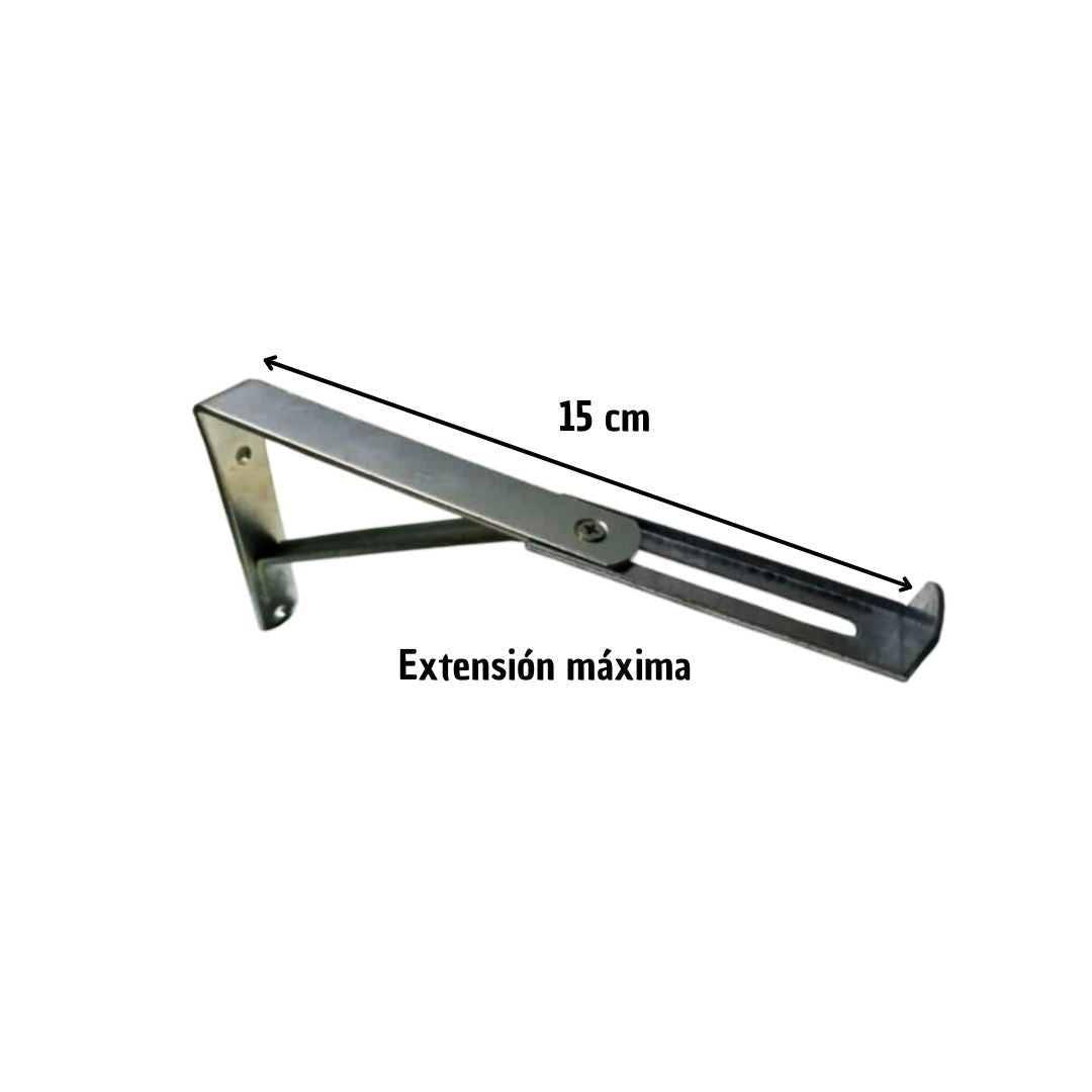 Se indica medida de extensión máxima (15 cm) con letras y números del pie de amigo extensible galvanizado 10x15.