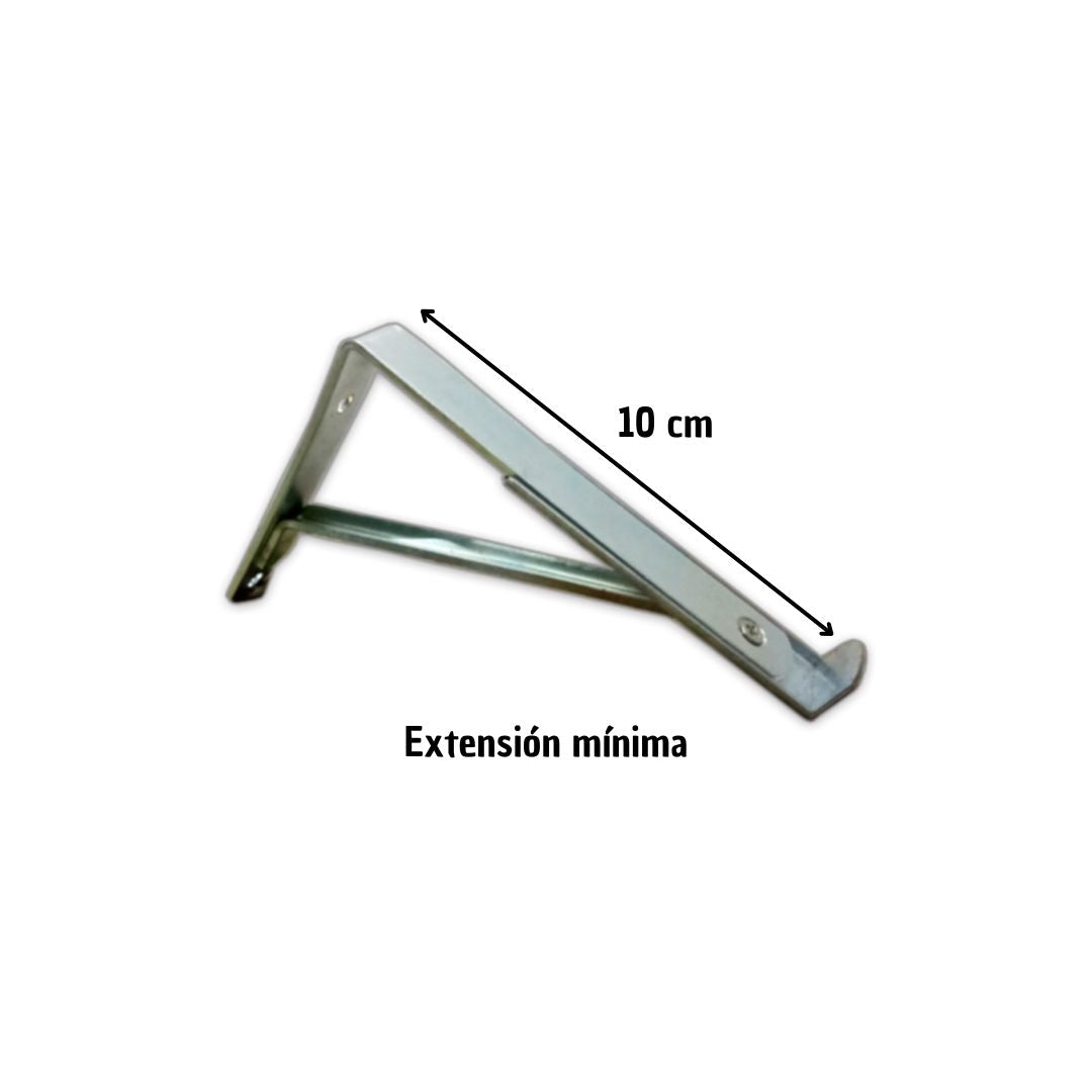 Se indica medida mínima (10 cm) con letras y números del pie de amigo extensible galvanizado 10x15.